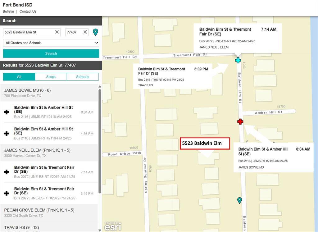 School Drop Off SpotsVisit the Fort Bend Bus Route to confirm the drop off locations are practically in front of the property.