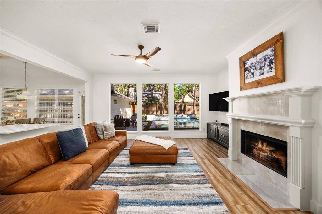 Living room overlooking the new pool