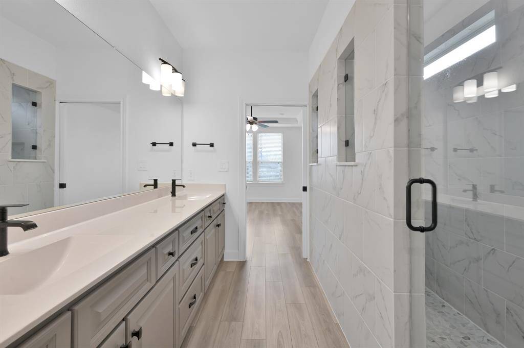 Primary bathroom with huge walk in shower