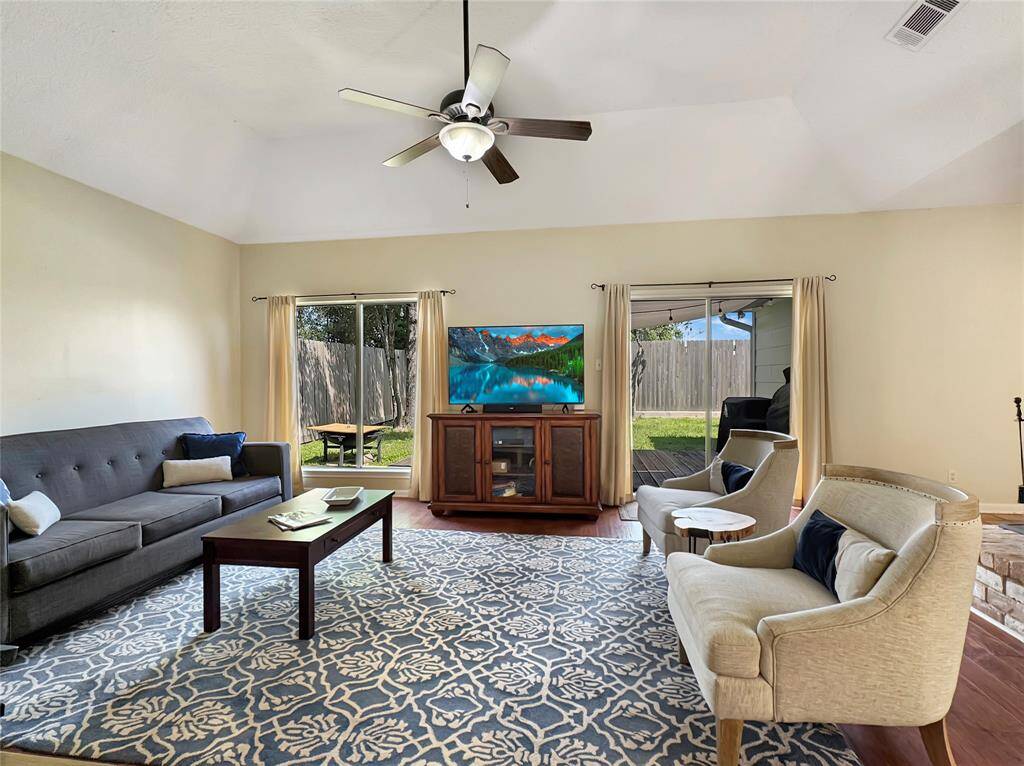 Great view of the back yard from the living and dining room.