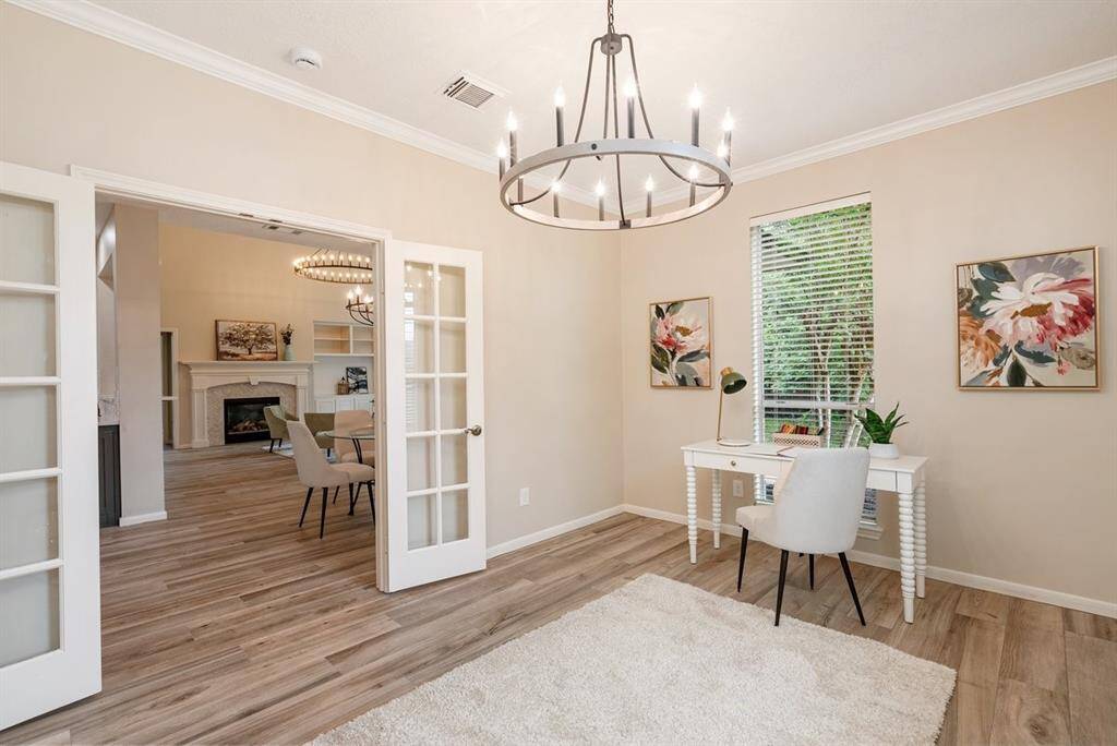 This unique floor plan allows for a private office space right next to the kitchen! This can also become a gym or playroom, conveniently on the first floor!