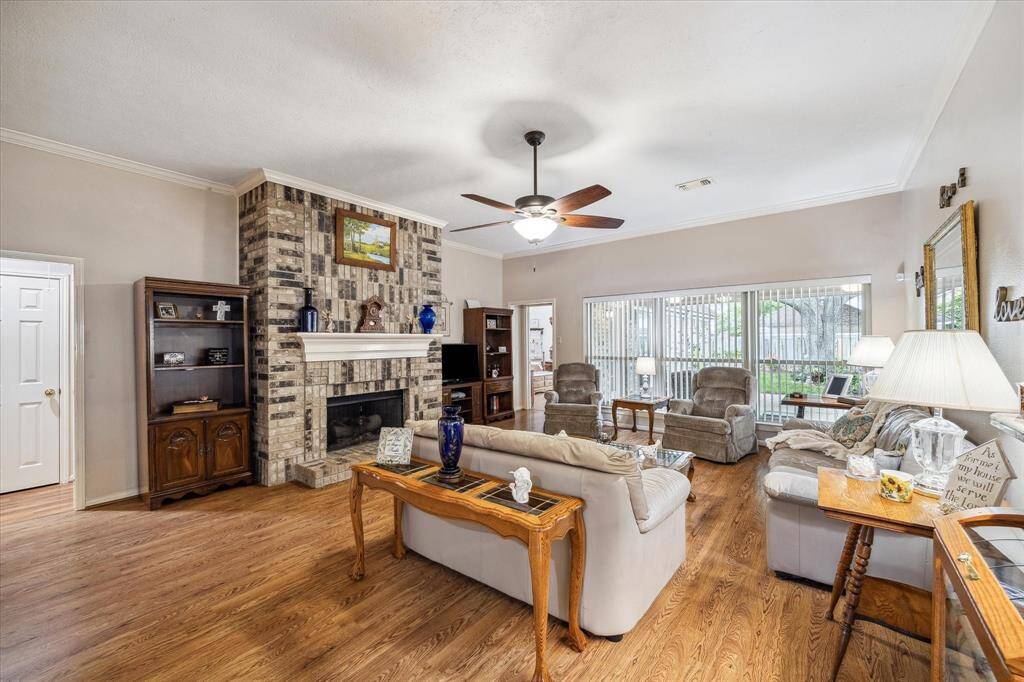 The living room also features a built in hutch.