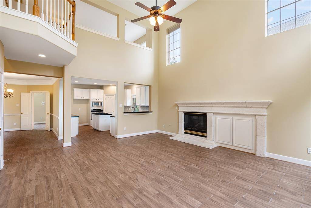 This is a view from the back of the house, overlooking the kitchen and dining room.