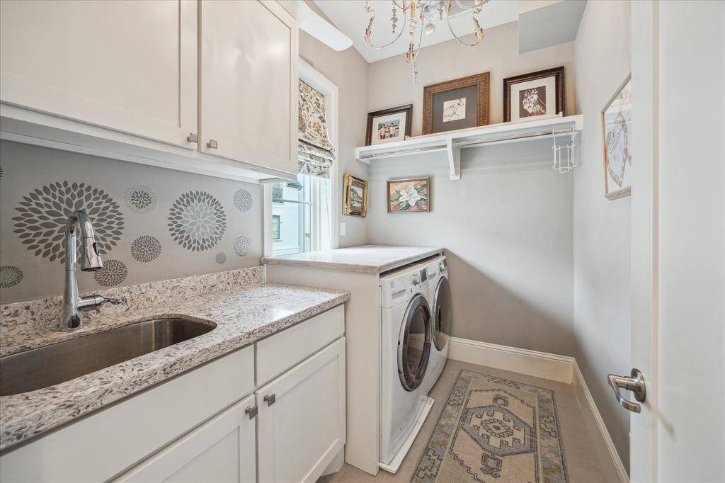 Second floor laundry room with sink, conveniently located off of the primary bedroom