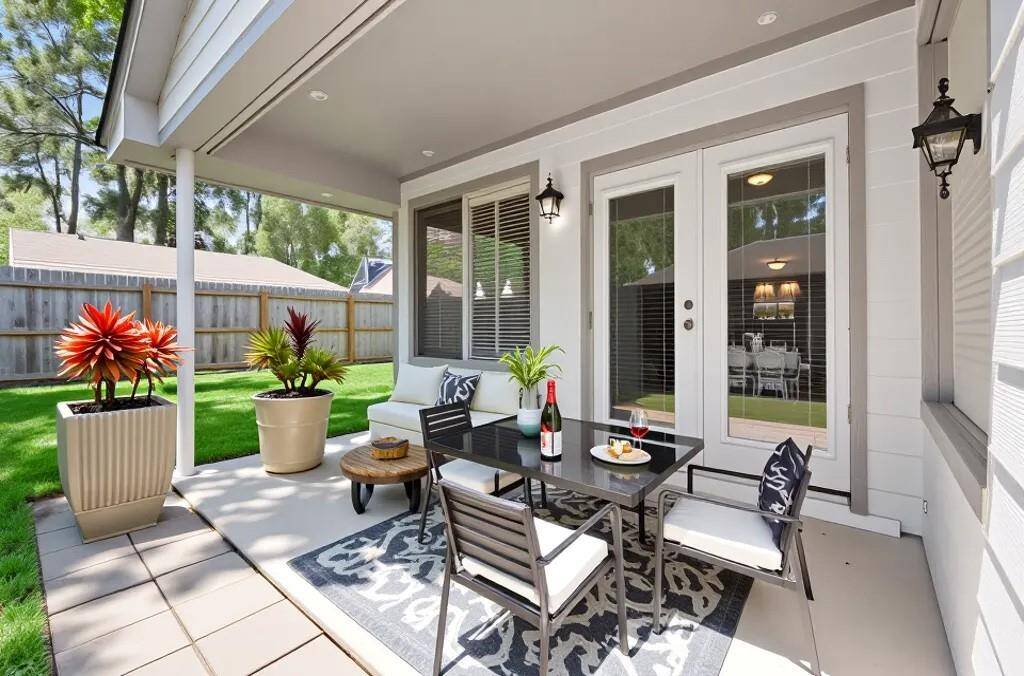 Beautiful covered backyard - virtually staged