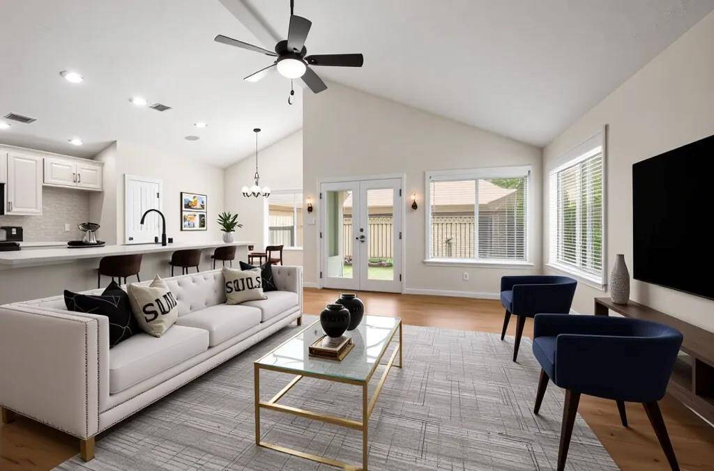 Open floor plan, kitchen, overlooking family room