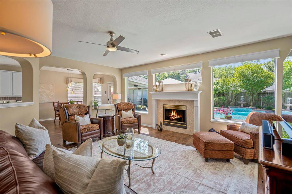 View of backyard oasis from incredible windows in the living room!