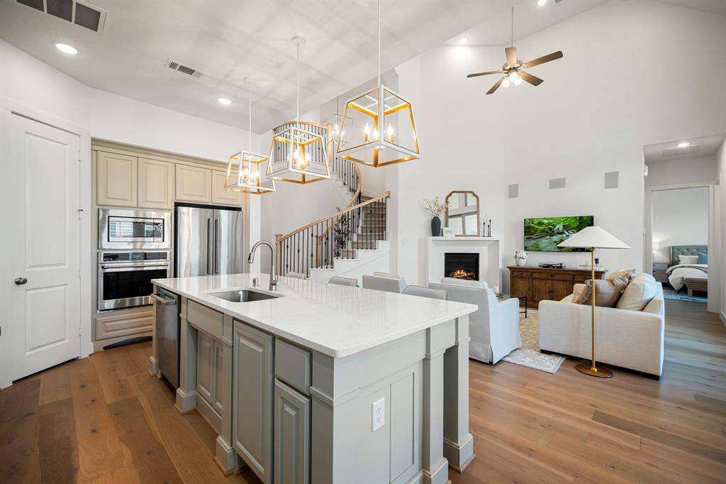 Designer kitchen with open island space.