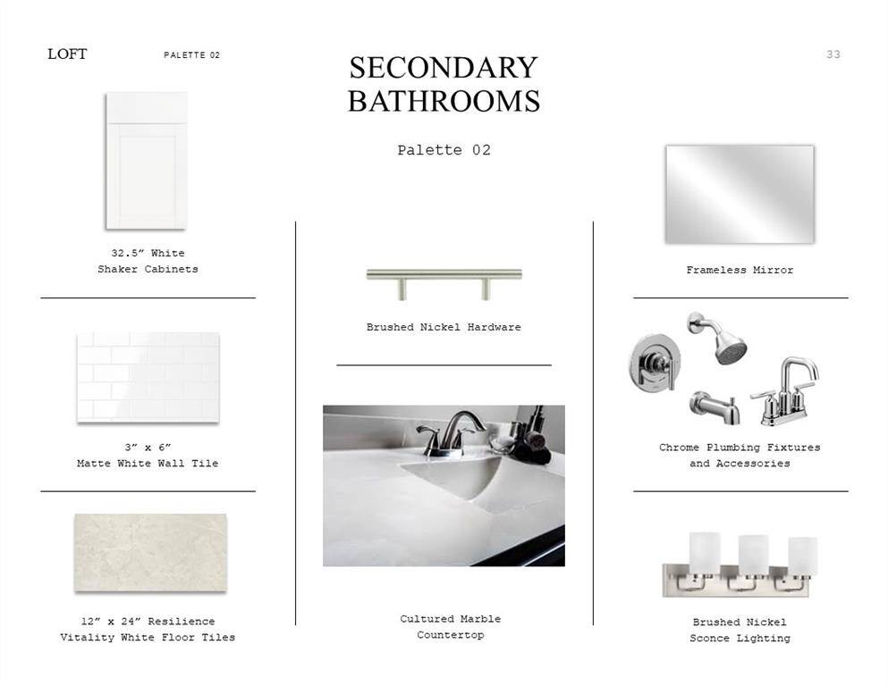 Loft Look Palette 2: Secondary Bathroom Selection Sheet (*Artist rendering used for illustration purposes only.)