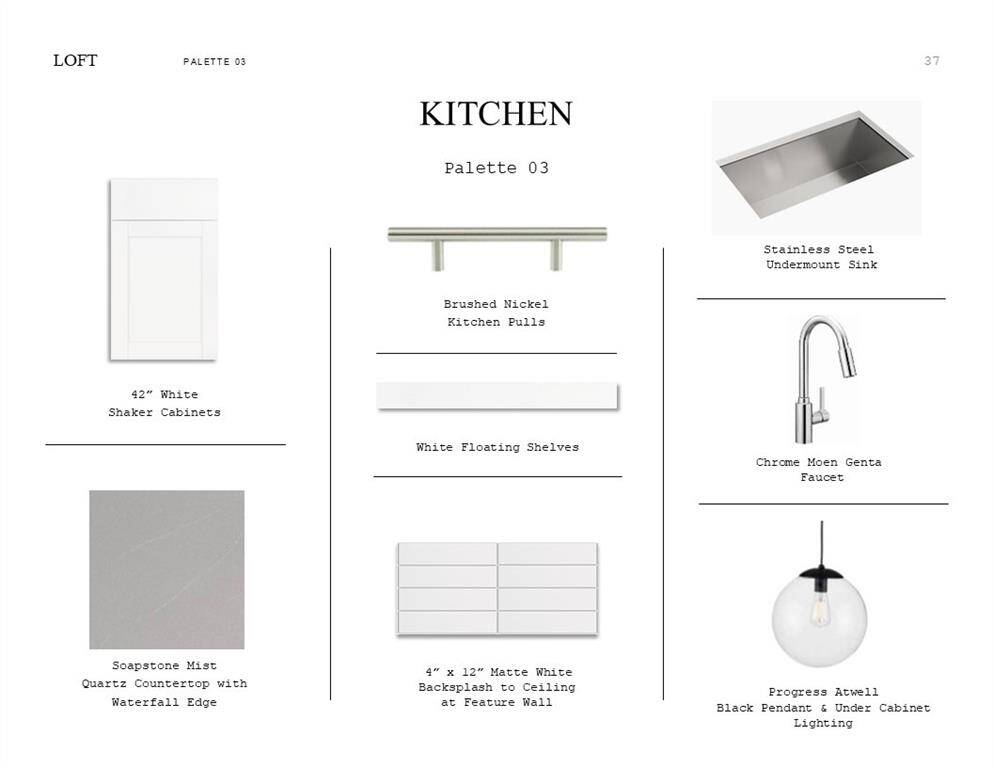 Loft Look Palette 3: Kitchen Selection Sheet (*Artist rendering used for illustration purposes only.)