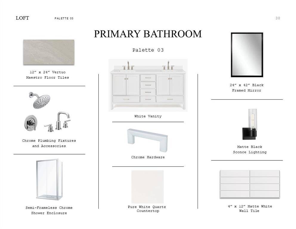 Loft Look Palette 3: Primary Bathroom Selection Sheet (*Artist rendering used for illustration purposes only.)