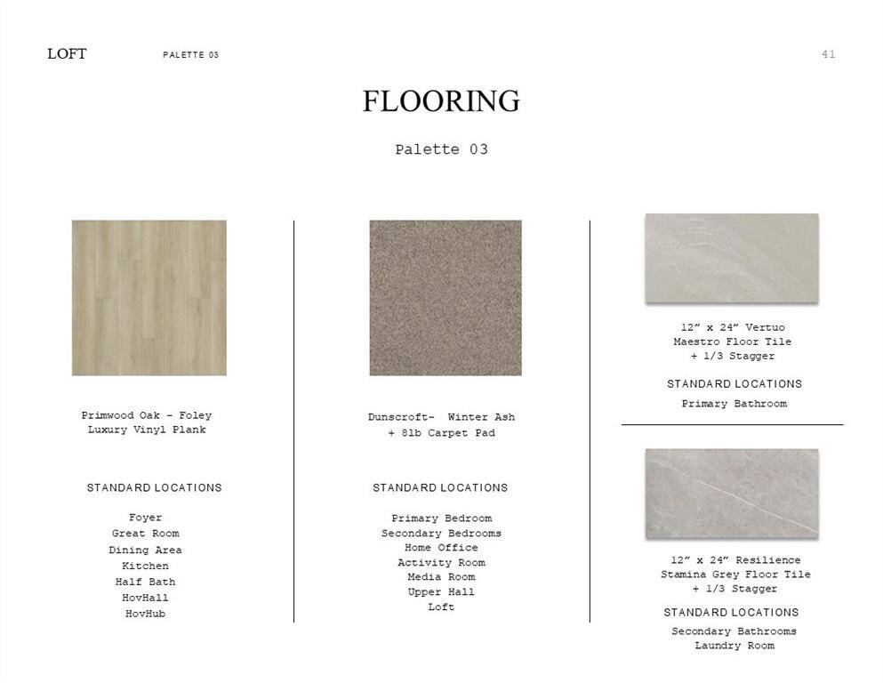 Loft Look Palette 3: Flooring Selection Sheet (*Artist rendering used for illustration purposes only.)