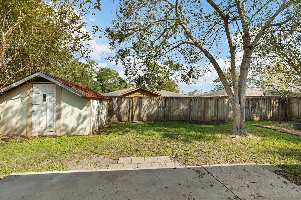 Outside you'll find a storage shed