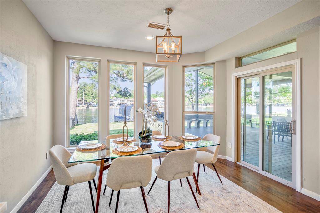 Sliding doors lead out onto the large covered patio, which create an extended seamless outdoor connection.