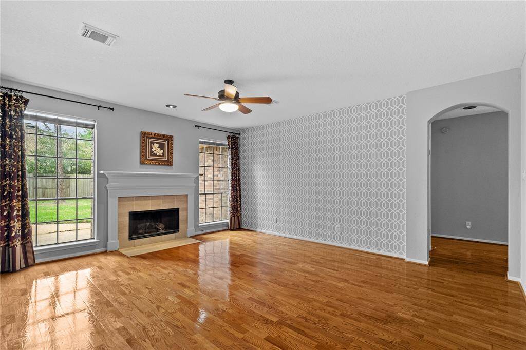 Den with fireplace
