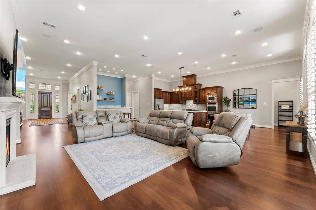 Inviting gas fireplace and built-in cabinetry