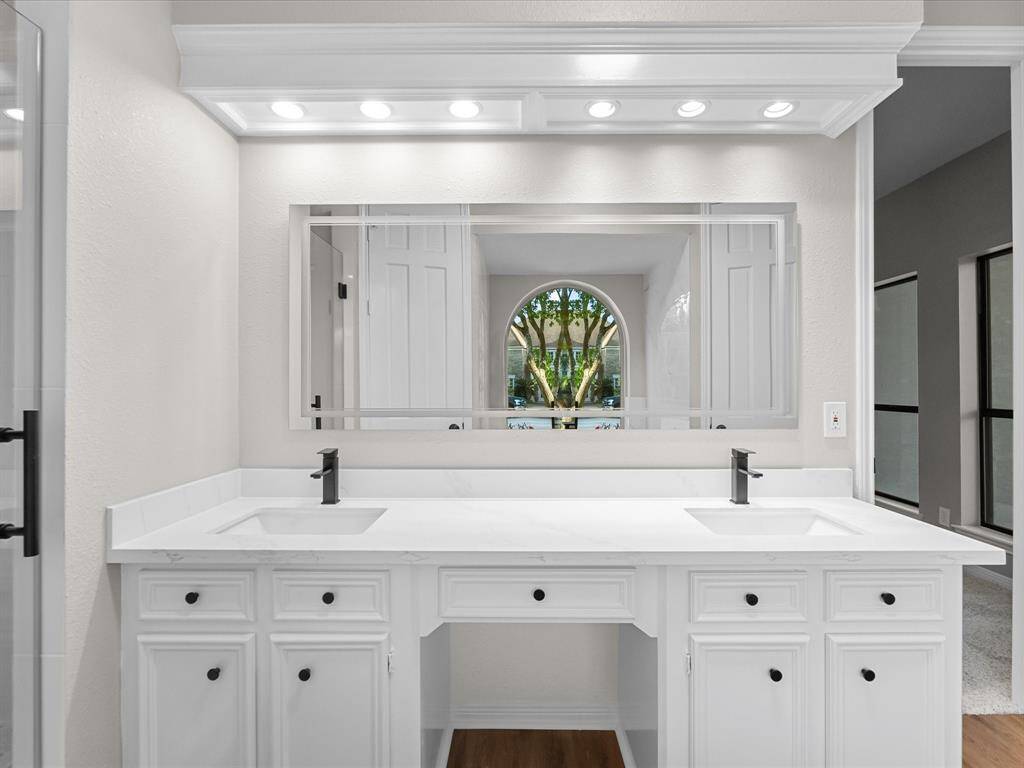 Double Vanity with Torch Light Mirror and New Quartz Countertop