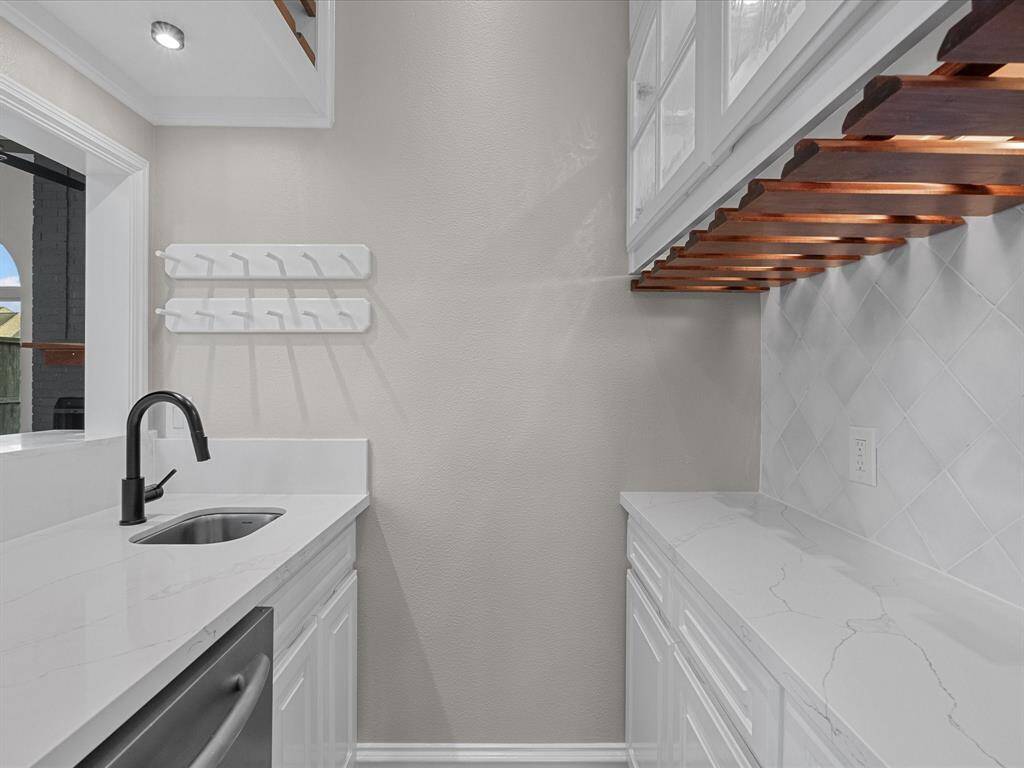 Wet Bar Area with New Quartz Countertops and Wine Rack