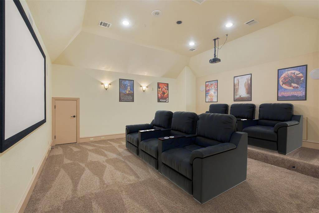 Large media room is wired for sound and has new plush carpet installed in 2024. *The couches in this photo are virtually staged.
