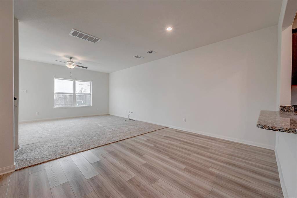 Open concept dining/living area.