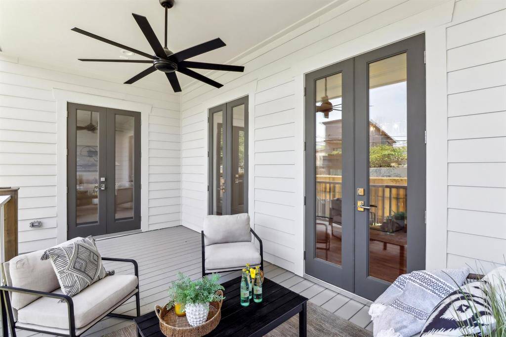 There are 3 sets of French doors leading to the exterior backyard porch.