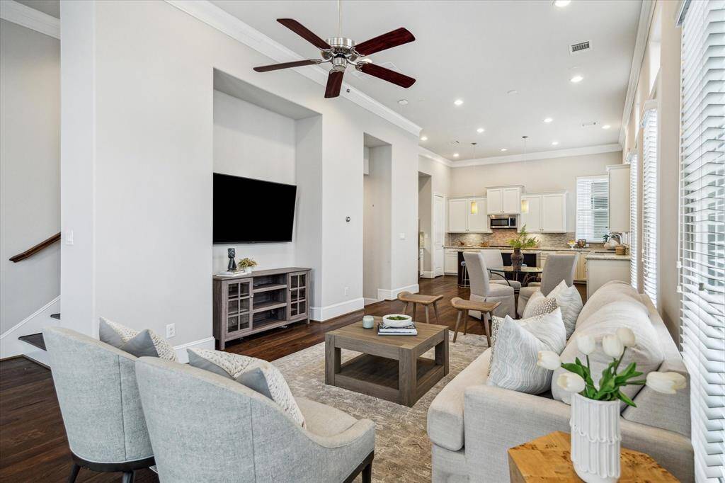 Open concept kitchen, dining, and living space