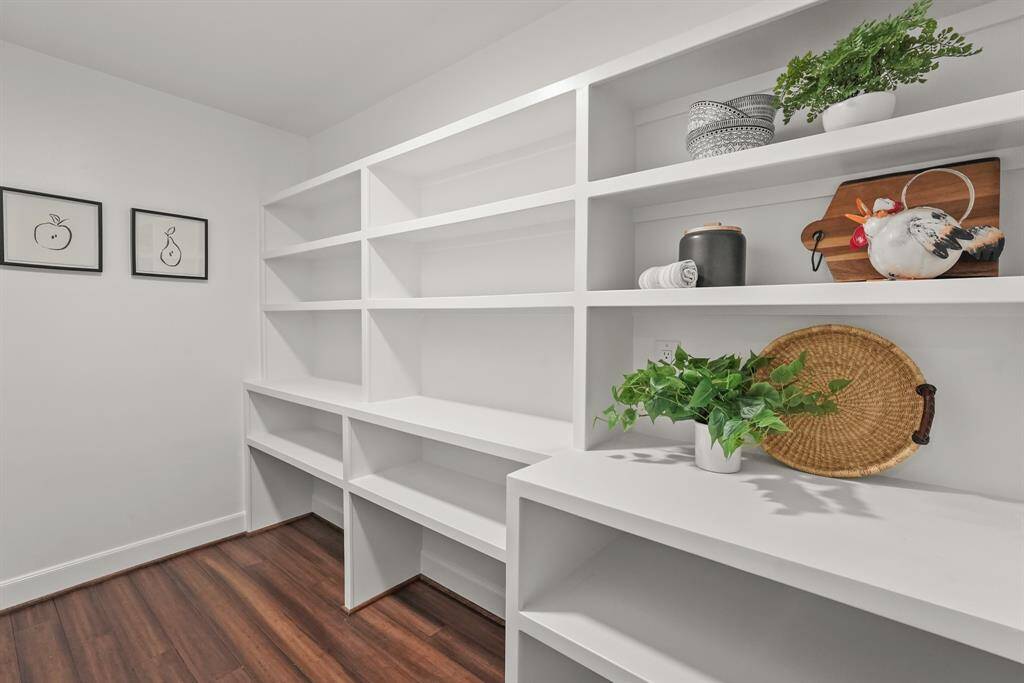 This Pantry is designed for convenience & functionality, offering plenty of space for both everyday use & larger grocery stock-ups. Ample room to make this your Butlers Pantry as well.