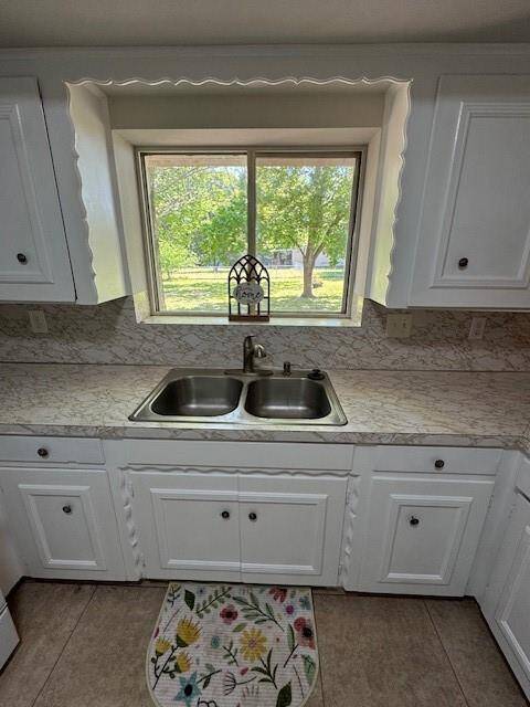 Large Double Sink over Looking the Backyard