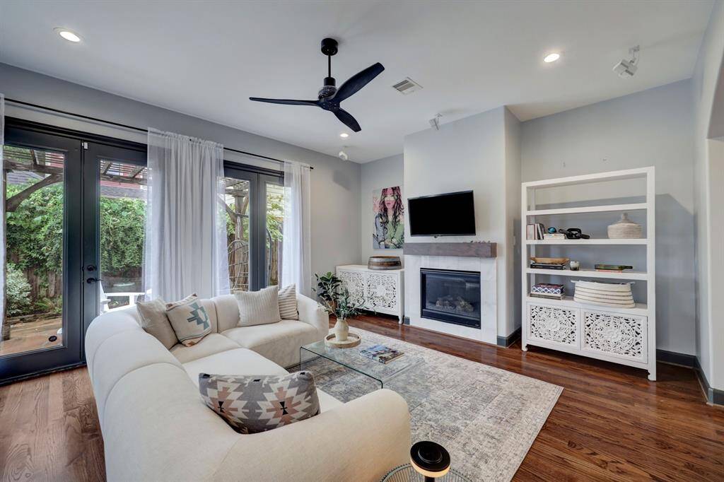 Large French doors provide access to the private patio.
