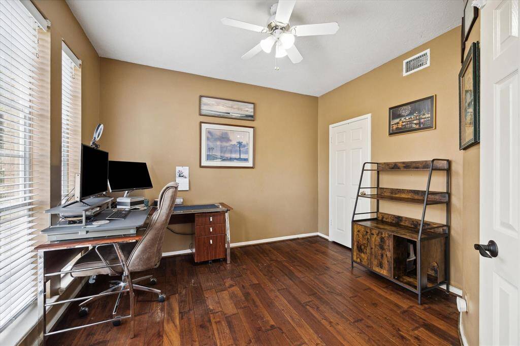 The study is to your left as you enter and features a closet, making it an optional SIXTH bedroom.