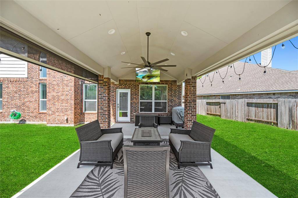 Imagine relaxing out here watching a game or movie.  The outdoor TV stays with the home!