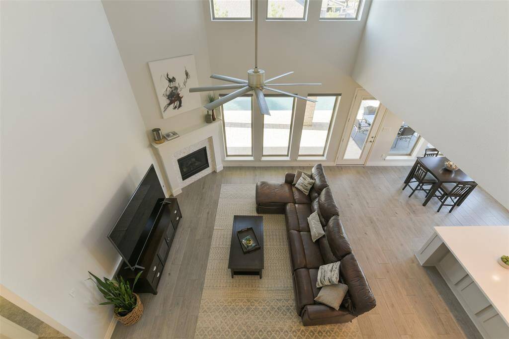View of the family room from the upstairs balcony overlook.