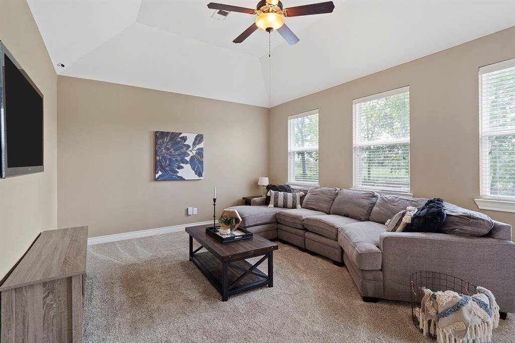 Spacious upstairs living area with vaulted ceilings and abundant natural light for a game room, media lounge or cozy family hangout.