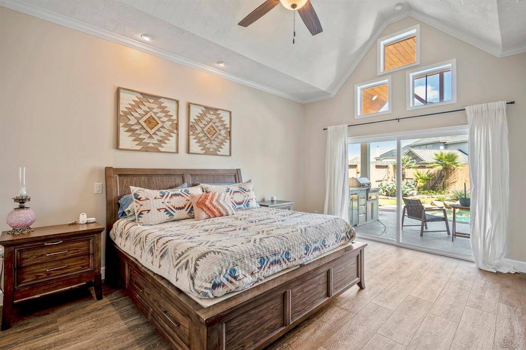 Wake up to stunning poolside views through sliding glass doors that flood the space with natural light. A private patio entrance enhances indoor-outdoor living.