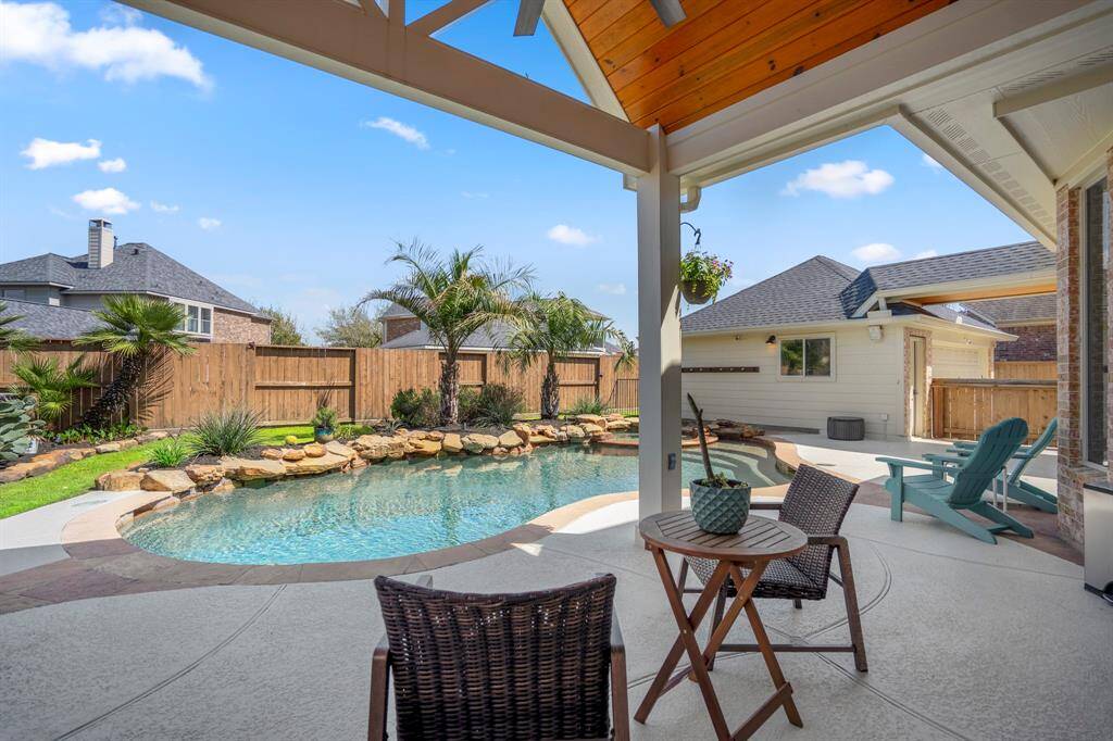 A backyard made for entertaining—expansive patio, built-in grill, and outdoor TV setup make this space perfect for summer BBQs, game nights, and poolside lounging.