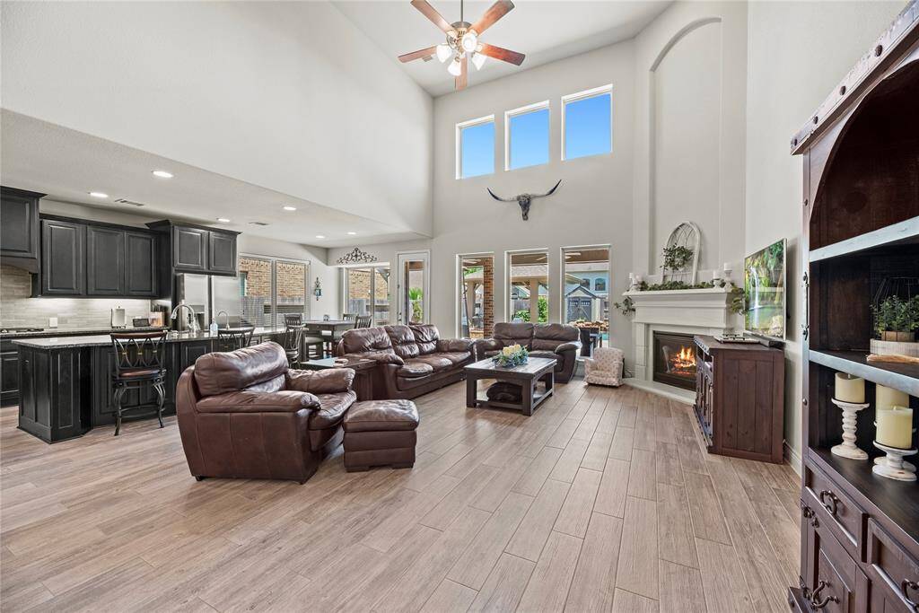Another view of the large living area that opens into the kitchen
