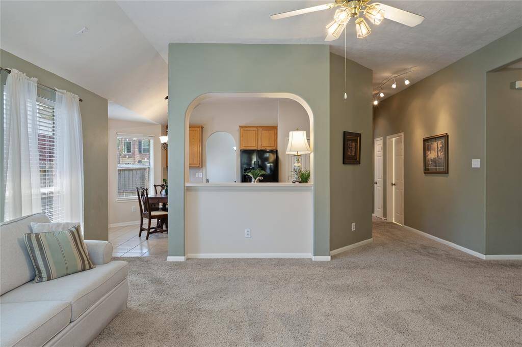 Nice view of the kitchen and breakfast room from the living area.