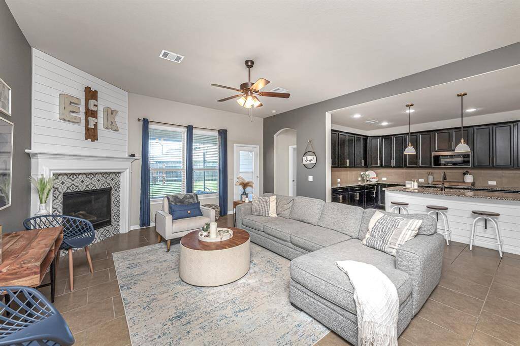Updated tile / shiplap fireplace details