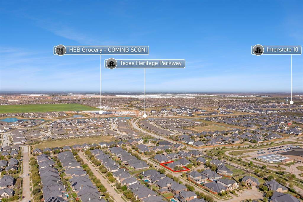 Located minutes from I-10 and Texas Heritage Parkway. New HEB Grocery store will be completed by Summer 2025!
