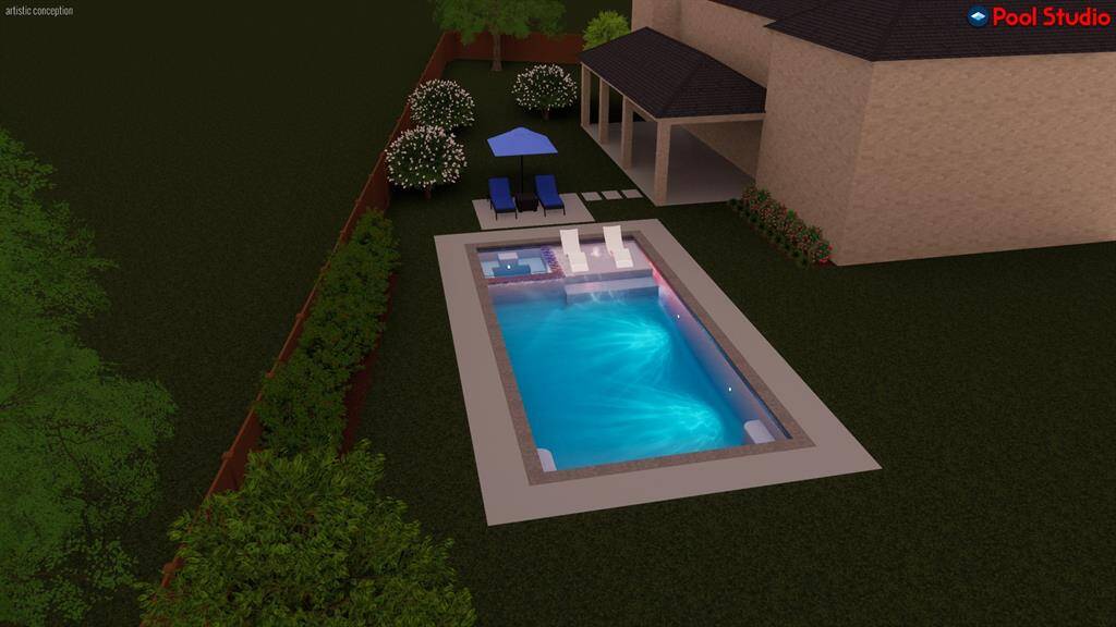 Pool rendering of backyard.