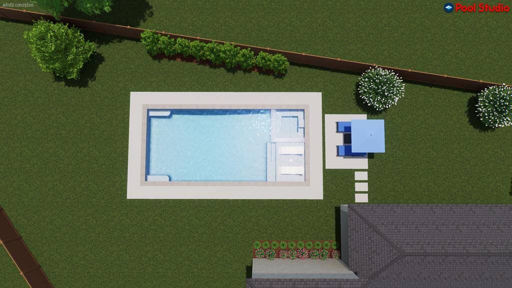 Pool rendering of backyard.