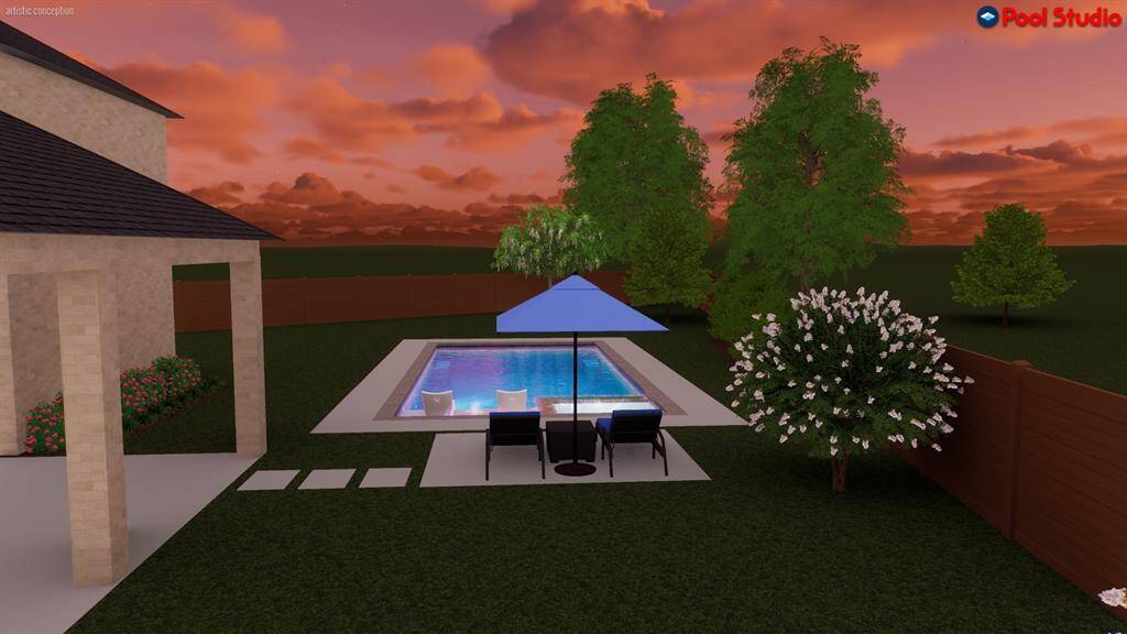 Pool rendering of backyard.