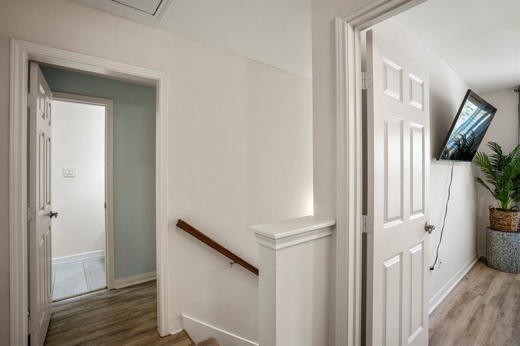 Both bedrooms are found at the top of the stairs.