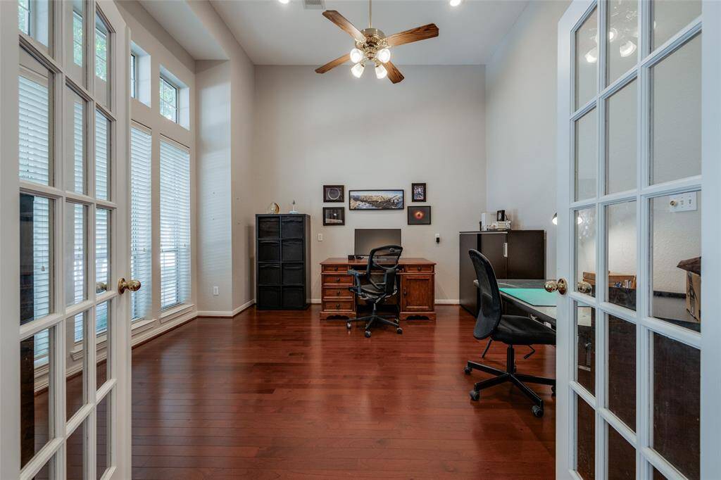 Large study to the front of the home with doors - ideal for working from home - desk can stay with the purchase