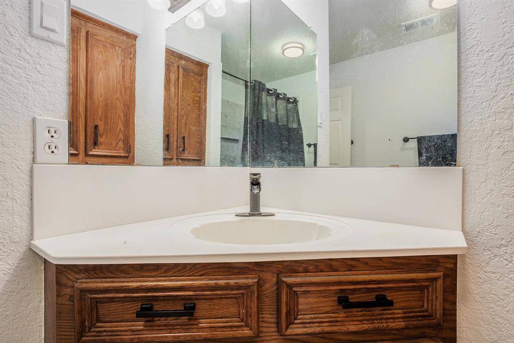 Secondary bathroom sink, with full walk-in shower.
