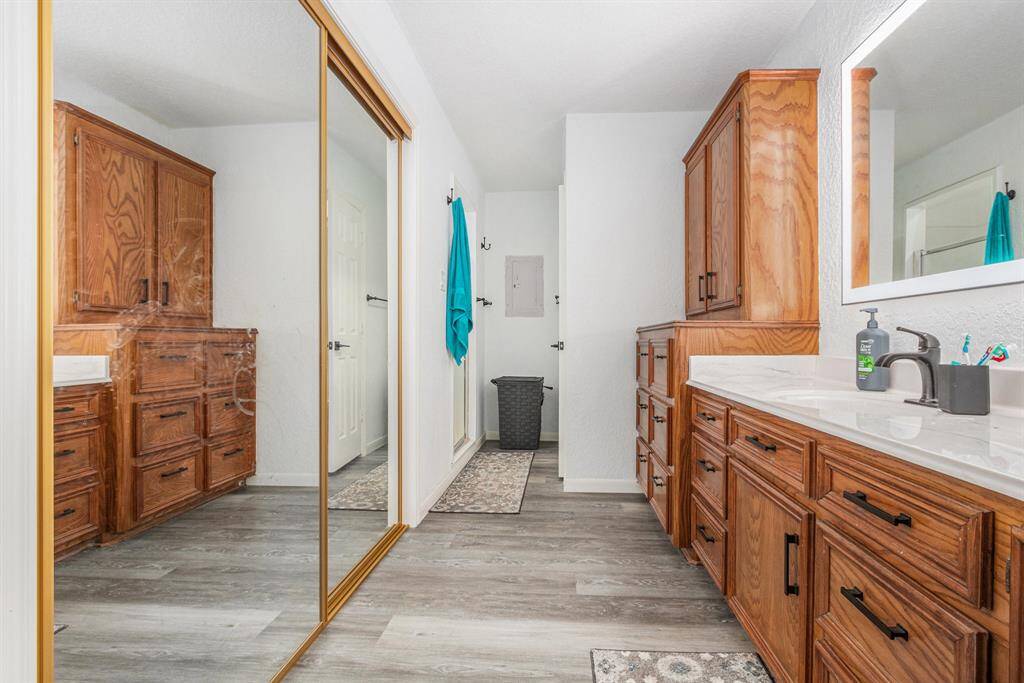 Primary bathroom with double sinks.