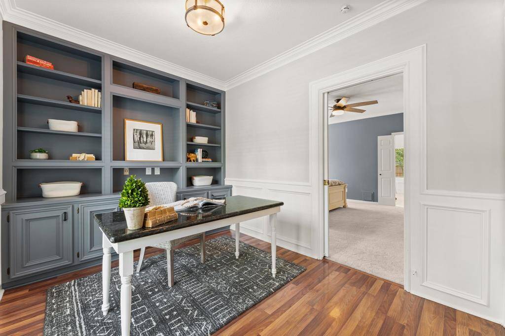 Custom built-ins and even has a second entrance through the primary bedroom