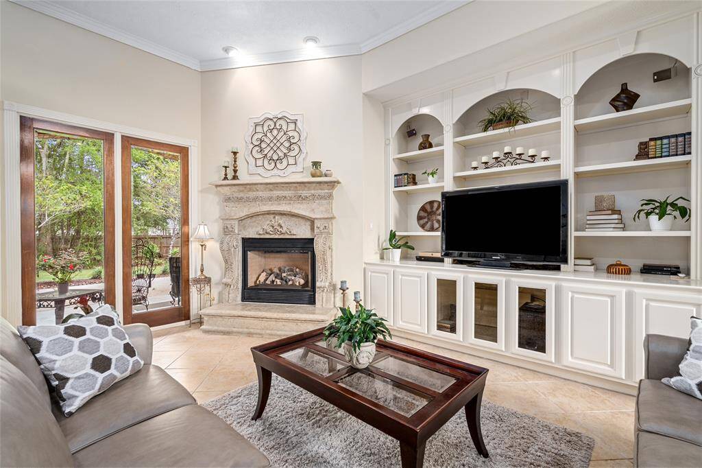 The beautiful gas fireplace is perfect for colder evenings.