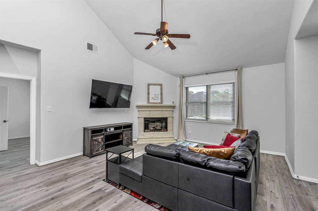 Large family room with fireplace