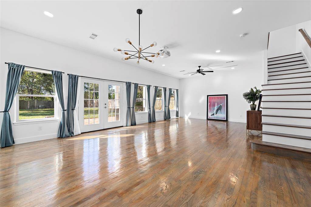 Wall of windows in family room to allow for lots of natural light